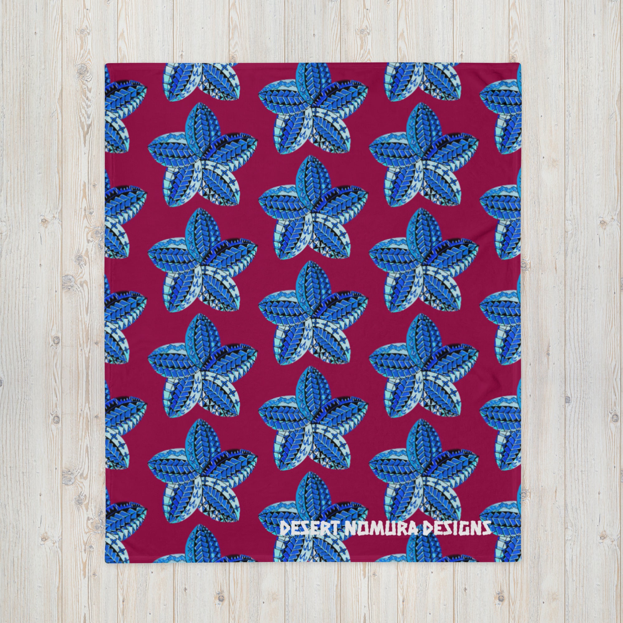 Blue Samoan Flower Throw Blanket
